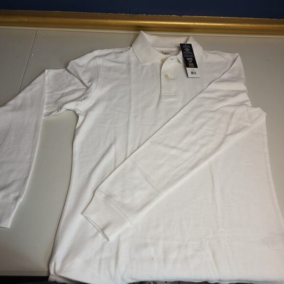 Men's Lee Uniforms 2-Button White Sport Style Pique Polo Long Sleev - Sz L - NWT - Picture 2 of 7